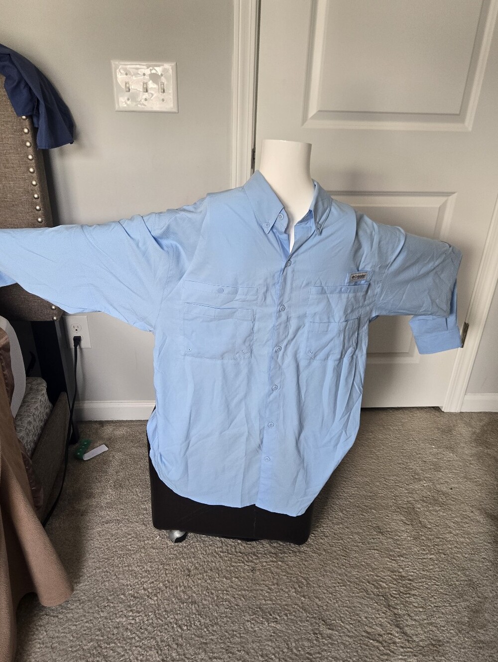 Men's Columbia PFG Omni-Shade Fishing  Blue Shirt Size Lrge Back Mesh Vent